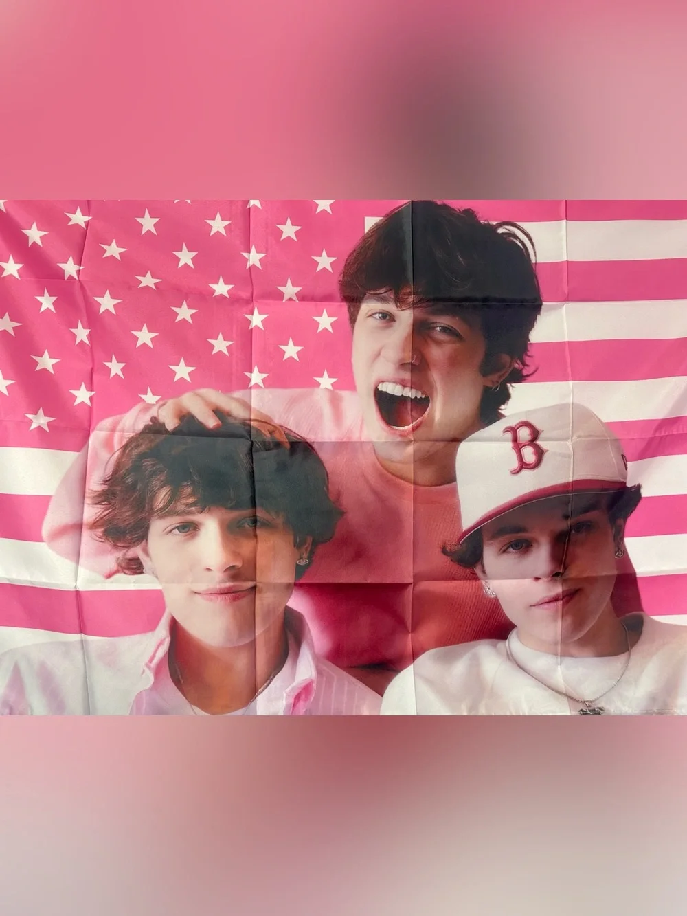 Sturniolo Triplets Pink & White American Banner Tapestry 5x3Ft. With 4 Grommets
